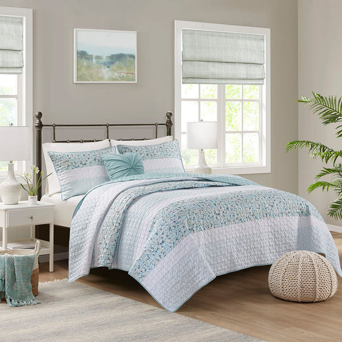 Caralie - 4 Piece Full Seersucker Coverlet Set With Throw Pillow - Aqua - Simple Home Plus