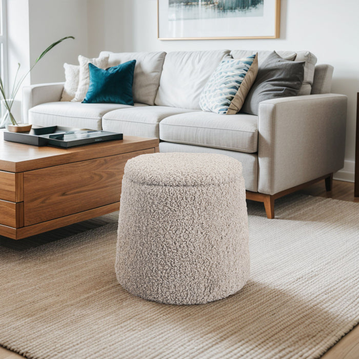Tara - Round Storage Ottoman - Beige - Simple Home Plus