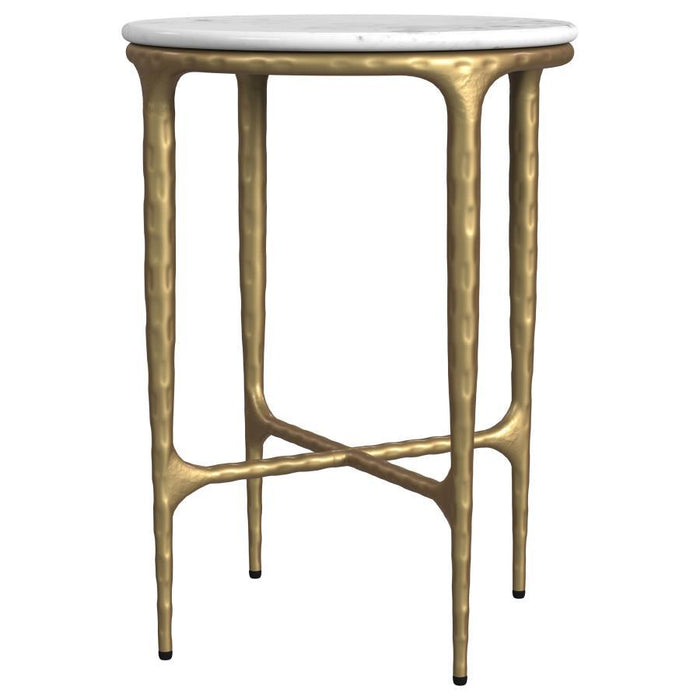 Baldwin - Round Marble Top Side Table - White And Gold - Simple Home Plus