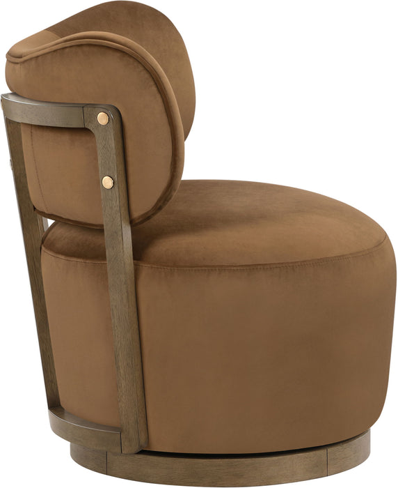 Elara - Velvet Upholstered Swivel Accent Chair - Stained Brown - Simple Home Plus