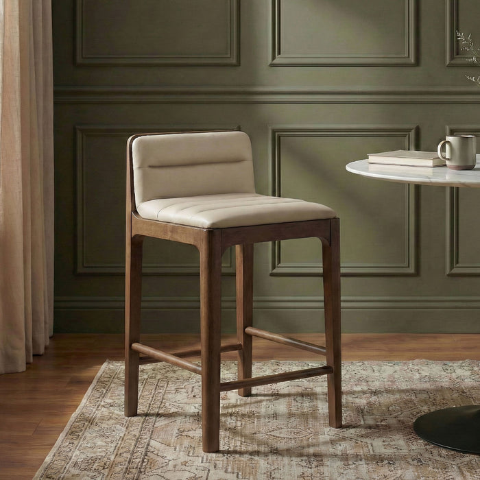 Ellis - Vegan Leather Upholstered Counter Stool (Set of 2) - Brown Base - Simple Home Plus