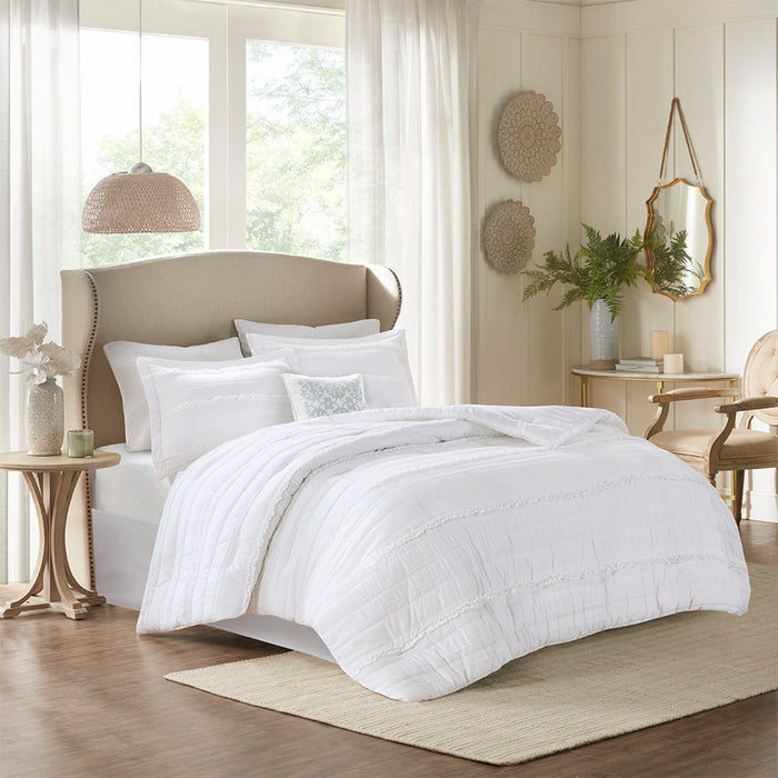 Celeste - Queen 5 Piece Comforter Set - White - Simple Home Plus