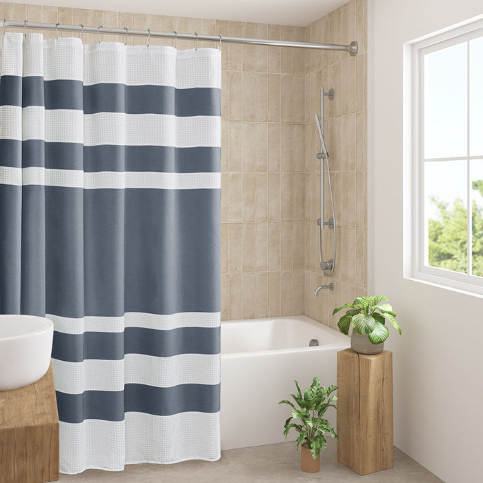 Spa Waffle - 72" x 72" Shower Curtain With 3M Treatment - Dark Blue - Simple Home Plus