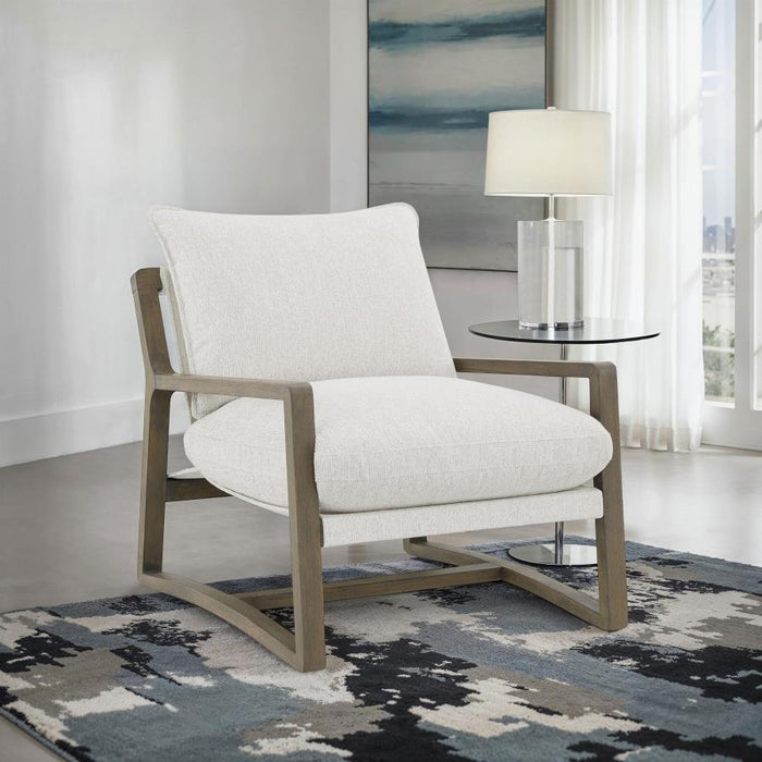 Geneva - Boucle Upholstered Wood Arm Accent Chair - Sand - Simple Home Plus