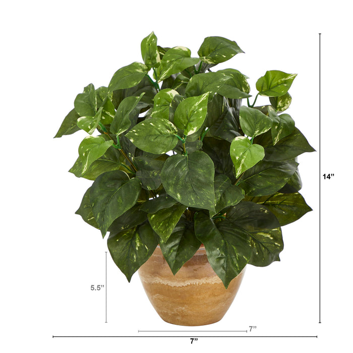 14" Pothos Artificial Plant in Ceramic Planter