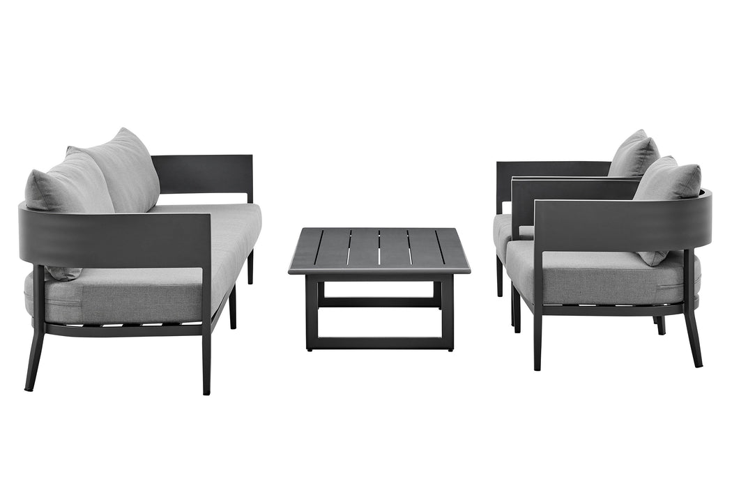Menorca - 4 Piece Outdoor Aluminum & Outdoor Conversation Set - Dark Gray - Simple Home Plus