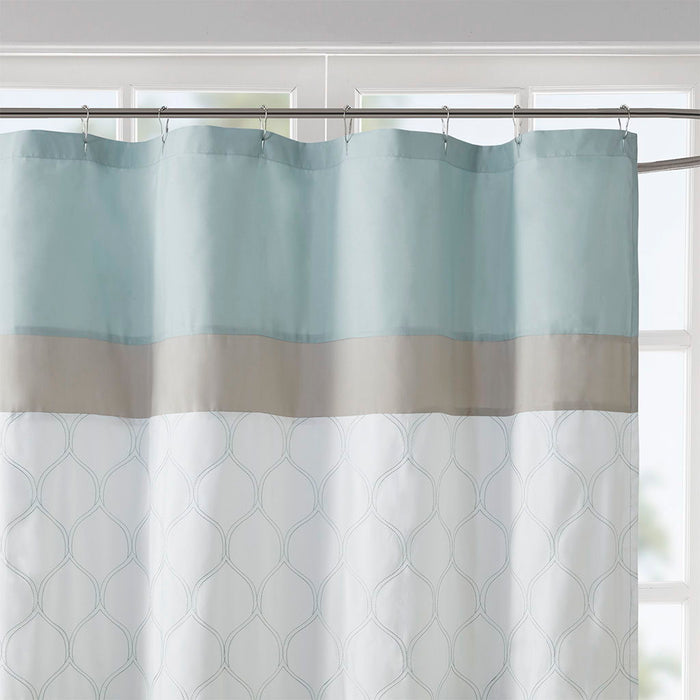 Shawnee - Printed And Embroidered Shower Curtain - Seafoam - Simple Home Plus