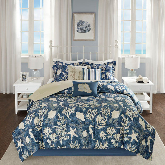 Cape Cod - King 7 Piece Sateen Comforter Set - Blue - Simple Home Plus