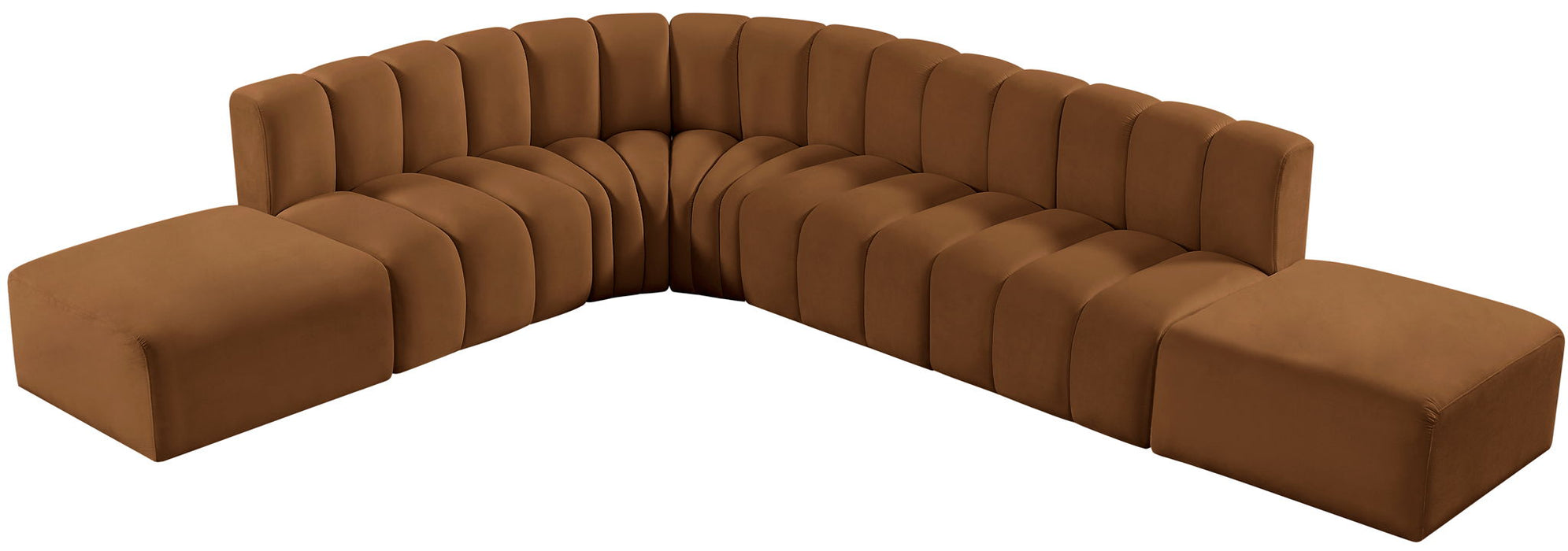 Arc - Velvet 7 Piece Corner Modular Sofa - Saddle - Simple Home Plus