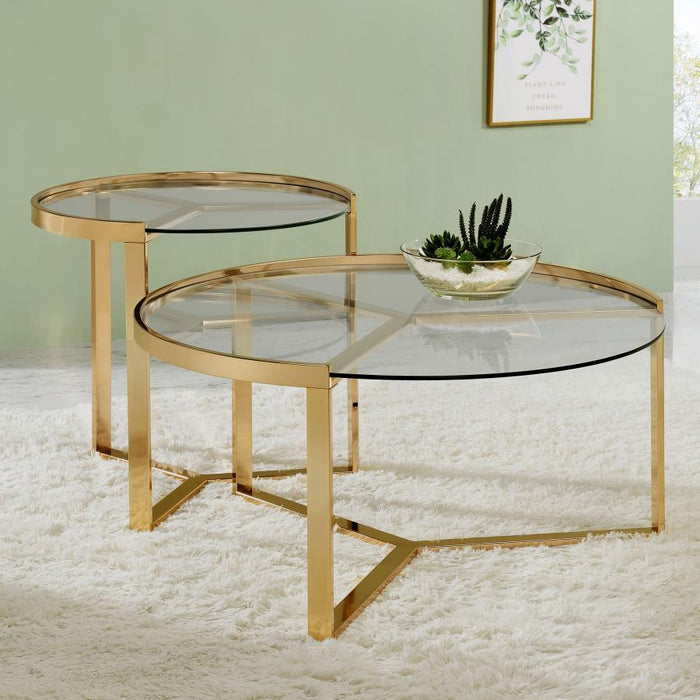 Delia - 2 Piece Round Glass Top Nesting Coffee Table - Simple Home Plus