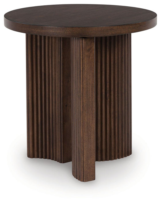 Korestone - Dark Brown - Round End Table - Simple Home Plus