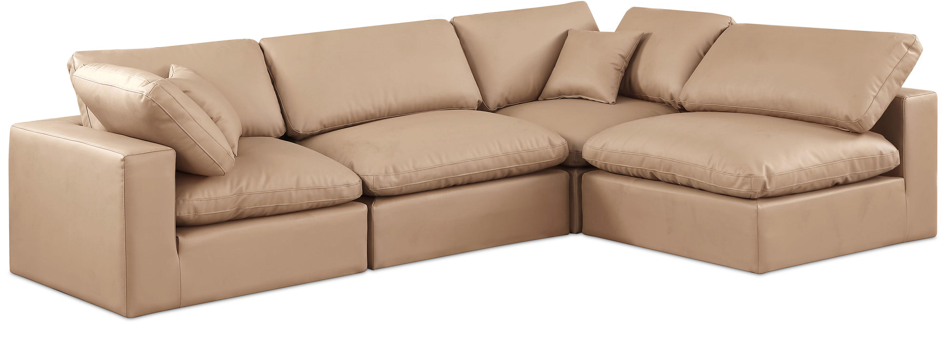 Comfy - 4 Piece Faux Leather Modular Armless Sectional - Tan - Simple Home Plus