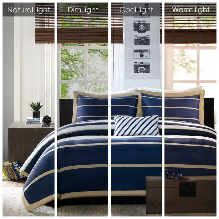 Ashton - King Duvet Cover Set - Neutral / Navy - Simple Home Plus