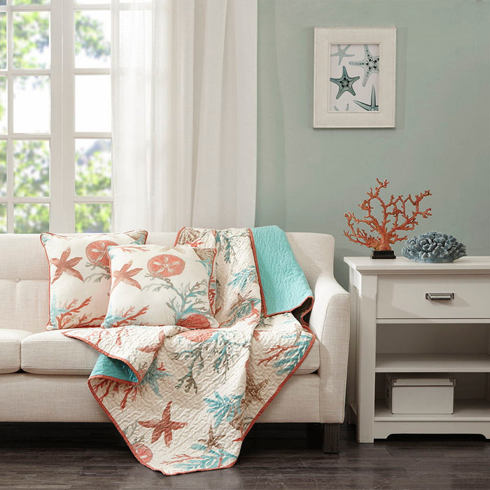 Pebble Beach - Oversized Quilted Throw - Coral - Simple Home Plus