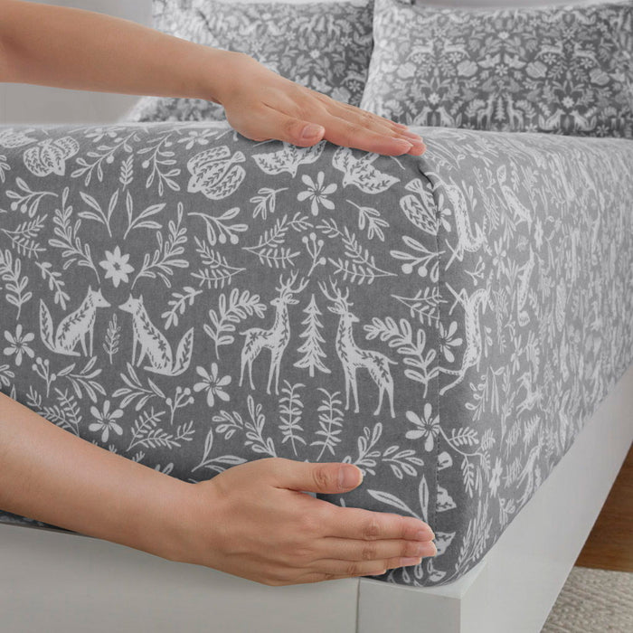 Oversized Flannel - 4 Piece Full Sheet Set - Sage Winter Fauna - Simple Home Plus