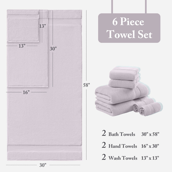 Turkish - 6 Piece Bath Towel Set - Lavender - Simple Home Plus
