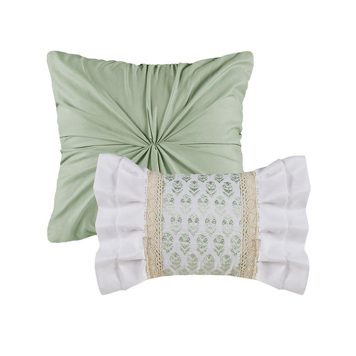 Caralie - 5 Piece King Seersucker Comforter Set With Throw Pillows - Green - Simple Home Plus