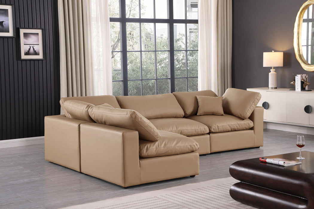 Comfy - 4 Piece Faux Leather Modular Armless Sectional - Tan - Simple Home Plus
