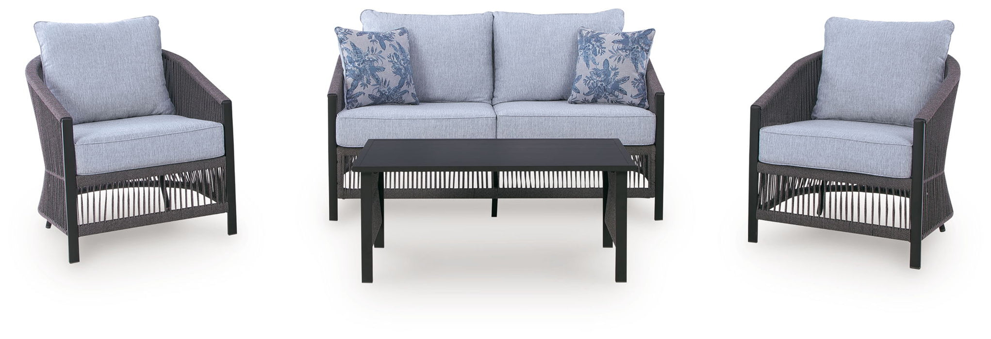 Bridges Beach - Loveseat, Lounge Chairs, Table Set (Set of 4) - Gray - Simple Home Plus