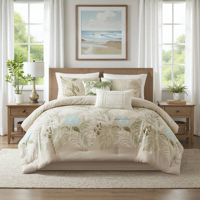 Kiawah Island - 6 Piece Oversized Cotton Comforter Set With Throw Pillow - Taupe - Simple Home Plus