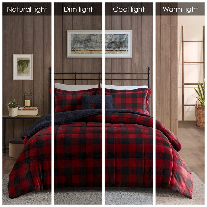 Alton - Full Down Alternative Comforter Set - Red / Black Buffalo Check - Simple Home Plus
