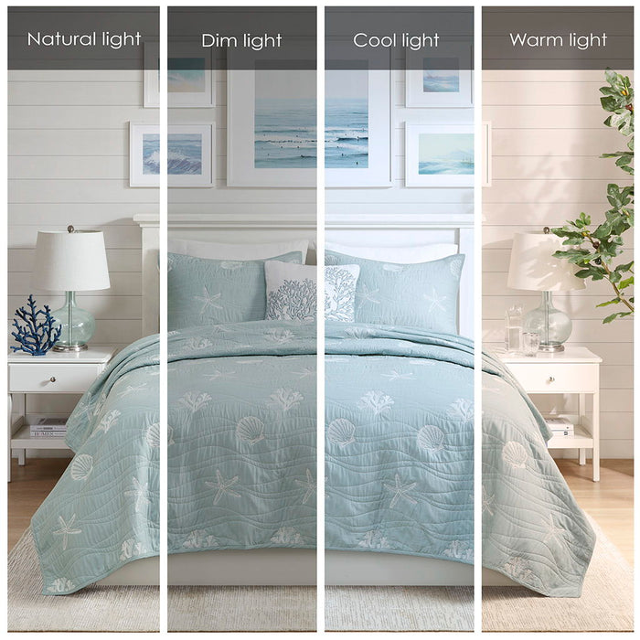 Seaside - King 4 Piece Coverlet Set - Seafoam - Simple Home Plus