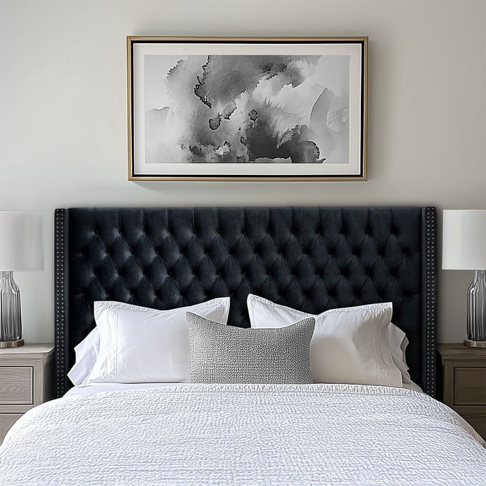 Amelia - Upholstered Velvet Wingback Headboard With Button Tufting & Nailhead Trim - Black - Simple Home Plus