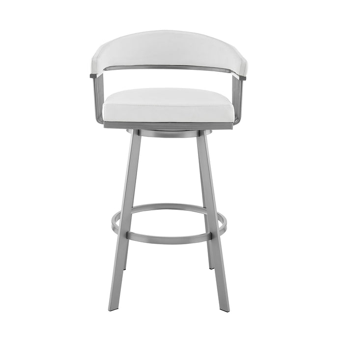 Chelsea - 25" Counter Height Swivel Bar Stool - Silver Finish And White Faux Leather - Simple Home Plus