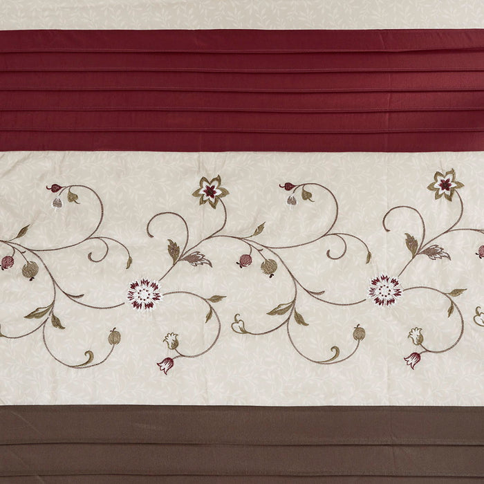 Serene - Embroidered Floral Shower Curtain - Red - Simple Home Plus