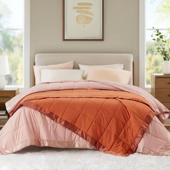Windom - King Lightweight Down Alternative Blanket With Satin Trim - Orange - Simple Home Plus