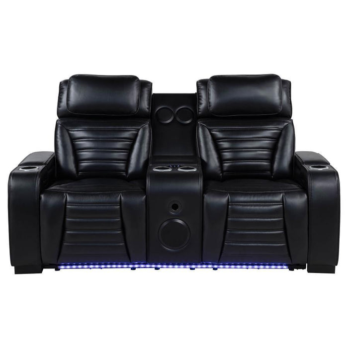 Zuma - Faux Leather Dual Power Reclining LED Loveseat - Black - Simple Home Plus