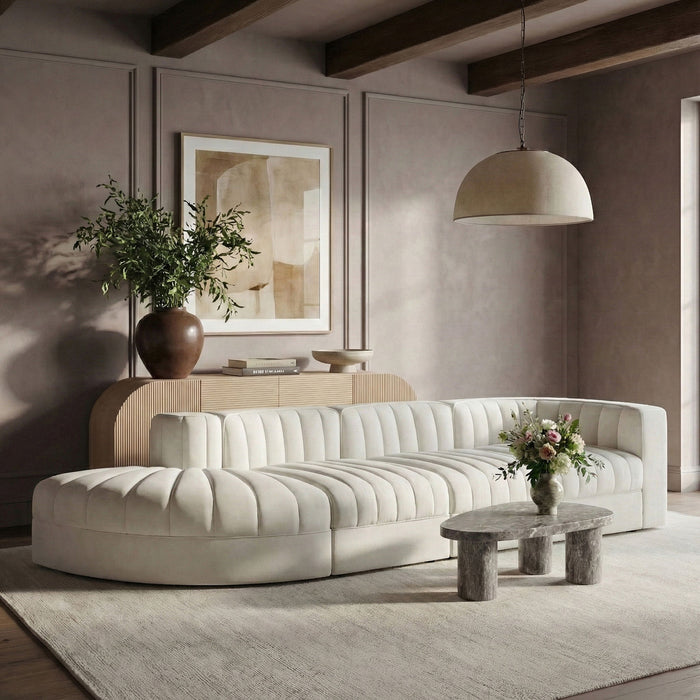 Rummi - Velvet Performance Fabric Upholstered 4 Piece Modular Sectional With Reverse Corner Chair - Simple Home Plus