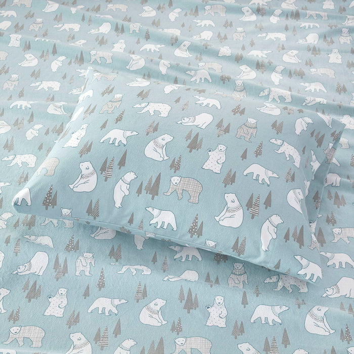 Cozy Flannel - Twin Printed Sheet Set - Blue Polar Bears