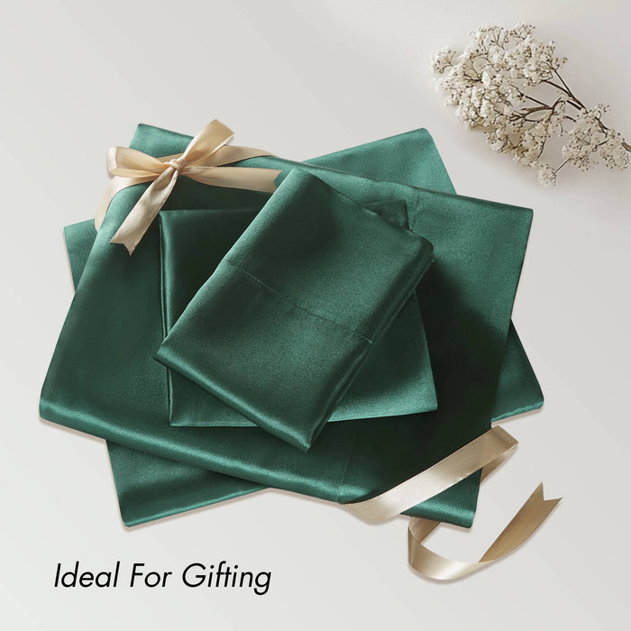 Satin - 6 Piece Full Luxury Sheet Set - Emerald - Simple Home Plus