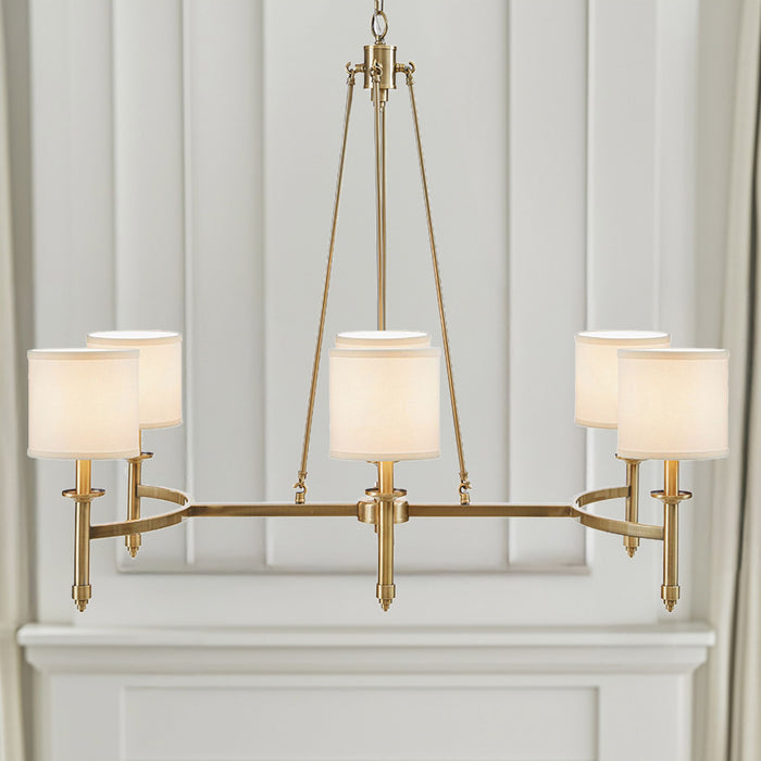 Elegenza - 6-Light Chandelier With Fabric Drum Shades - Antique Gold - Simple Home Plus