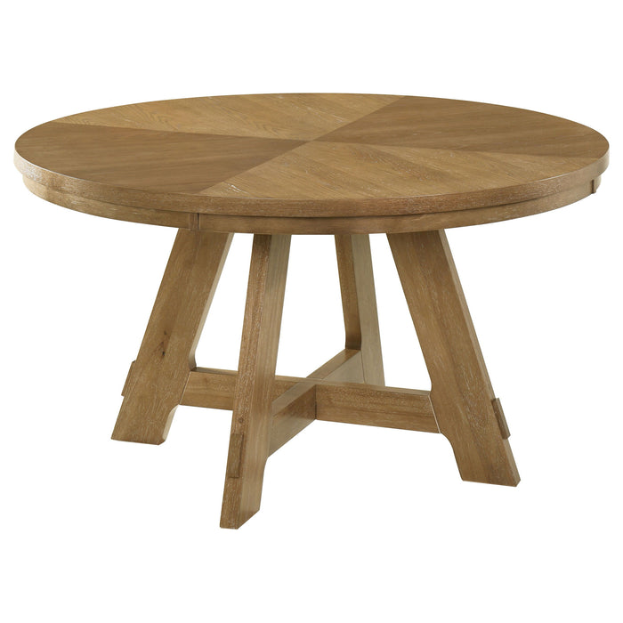 Danvers - Round Wood Dining Table - Brown Oak - Simple Home Plus