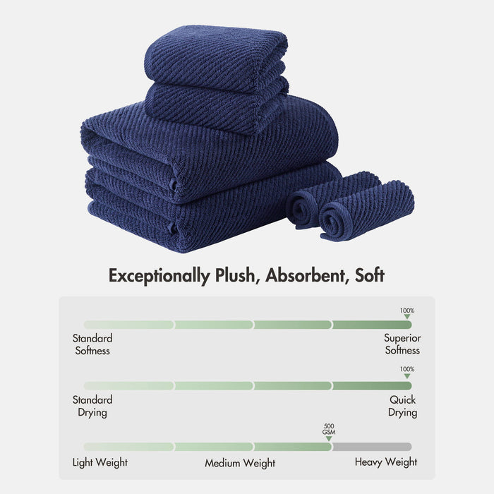 Diagonal Ribbed - 6 Piece Towels Set - Navy - Simple Home Plus