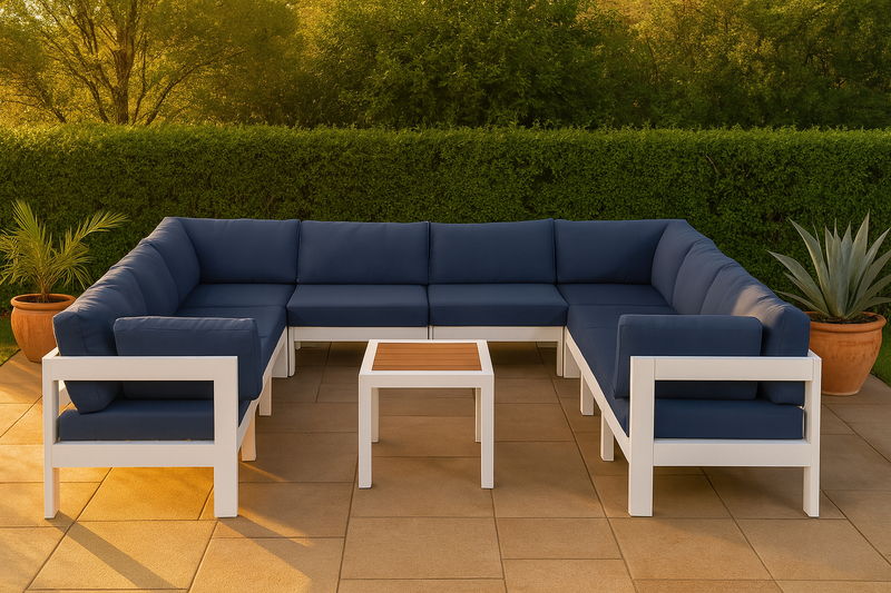 Nizuc - Outdoor Patio 11 Piece Modular Sectional With White Frame