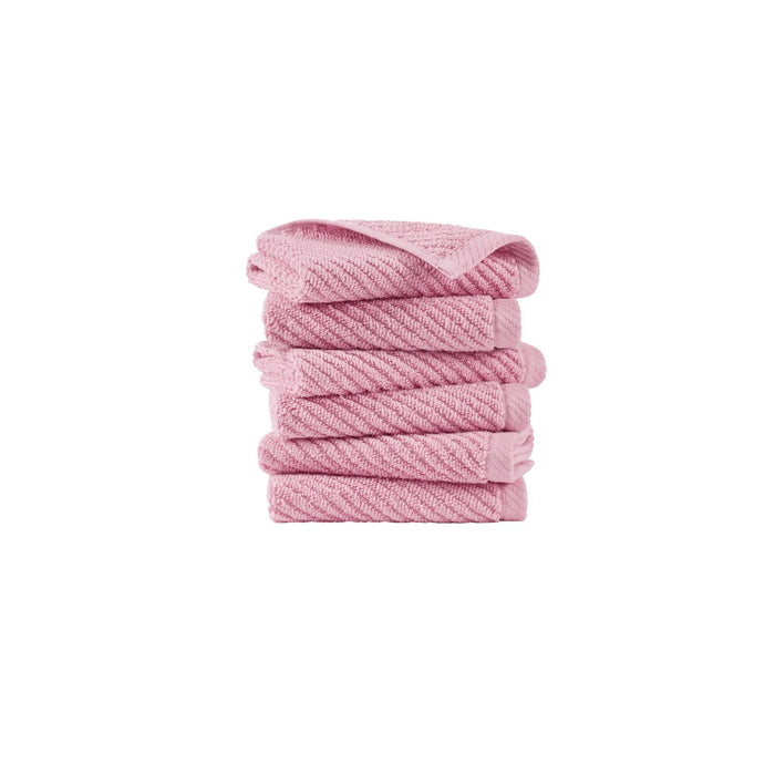 Diagonal Ribbed - 6 Piece Washcloths Set - Pink - Simple Home Plus