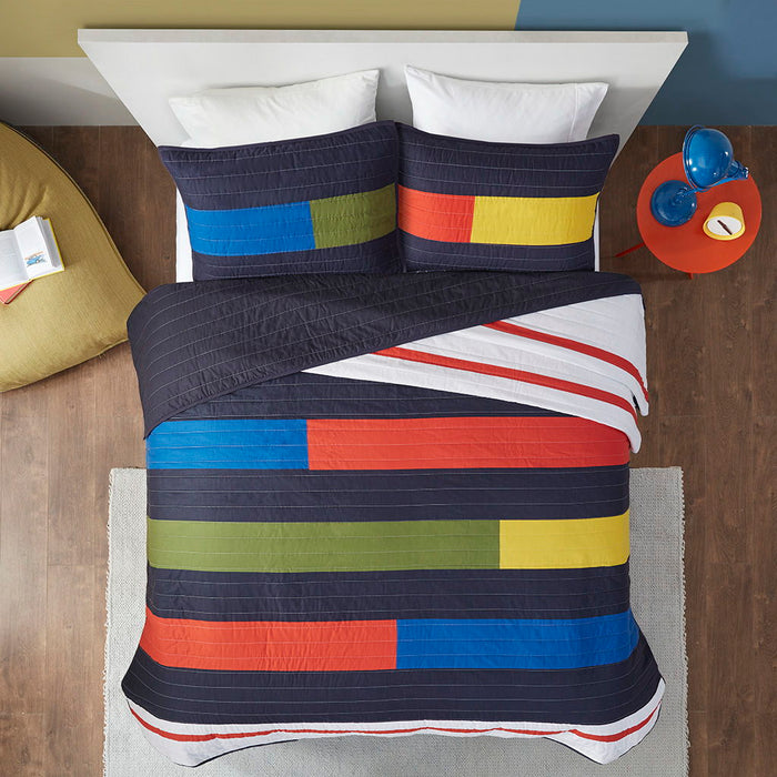 Morris - Twin Stripe Printed Quilt Set - Multi - Simple Home Plus