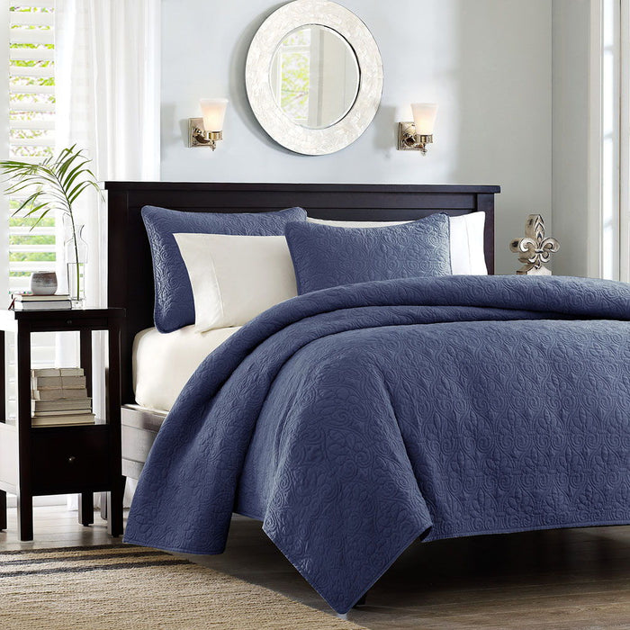 Quebec - Reversible Coverlet Set - Navy - Simple Home Plus