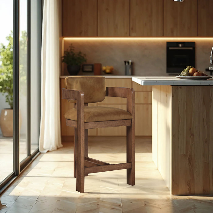 Sacha - Velvet Stool With Brown Base - Simple Home Plus