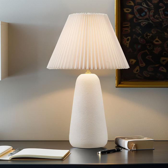 Veluna - Textured Table Lamp With Fluted Fabric Shade - White - Simple Home Plus