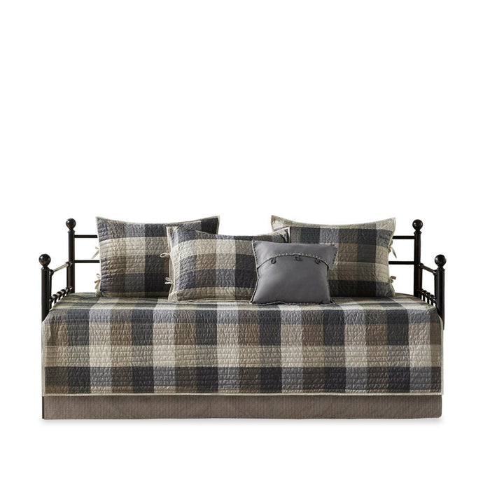 Ridge - 6 Piece Reversible Plaid Daybed Cover Set - Neutral - Simple Home Plus