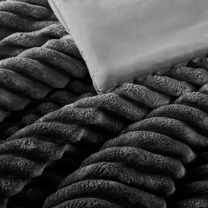 Avril - King/California King Fluffy Ribbed Plush Comforter Set - Gray Ombre - Simple Home Plus