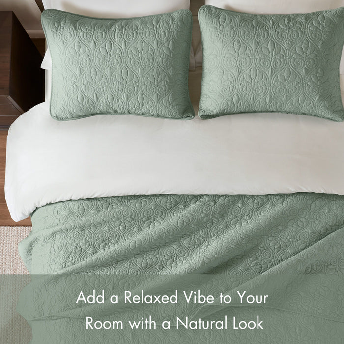 Quebec - Twin Reversible Coverlet Set - Seafoam