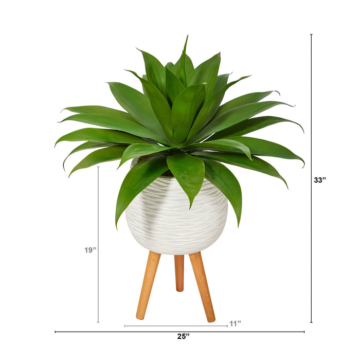 33" Agave Succulent Plant in White Planter with Stand