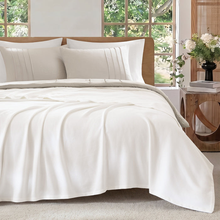 Egyptian Cotton - Full/Queen 100% Certified Egyptian Cotton Blanket - Micro-Herringbone White