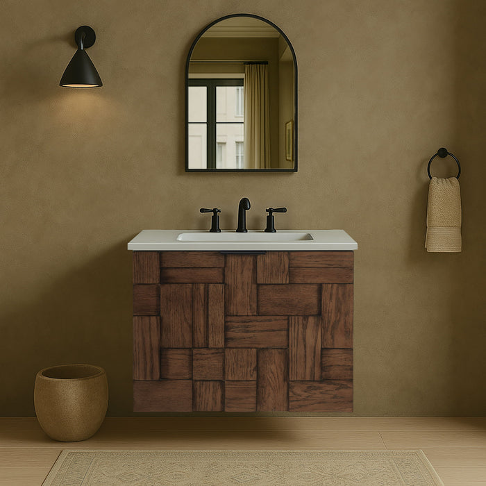 Leonardo - Engineered Stone And Solid Wood 24" Wall Mounted Bathroom Vanity - Simple Home Plus