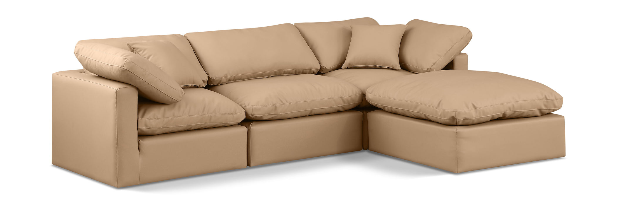 Indulge - Faux Leather 4 Piece Modular Sectional With Chaise - Tan - Simple Home Plus